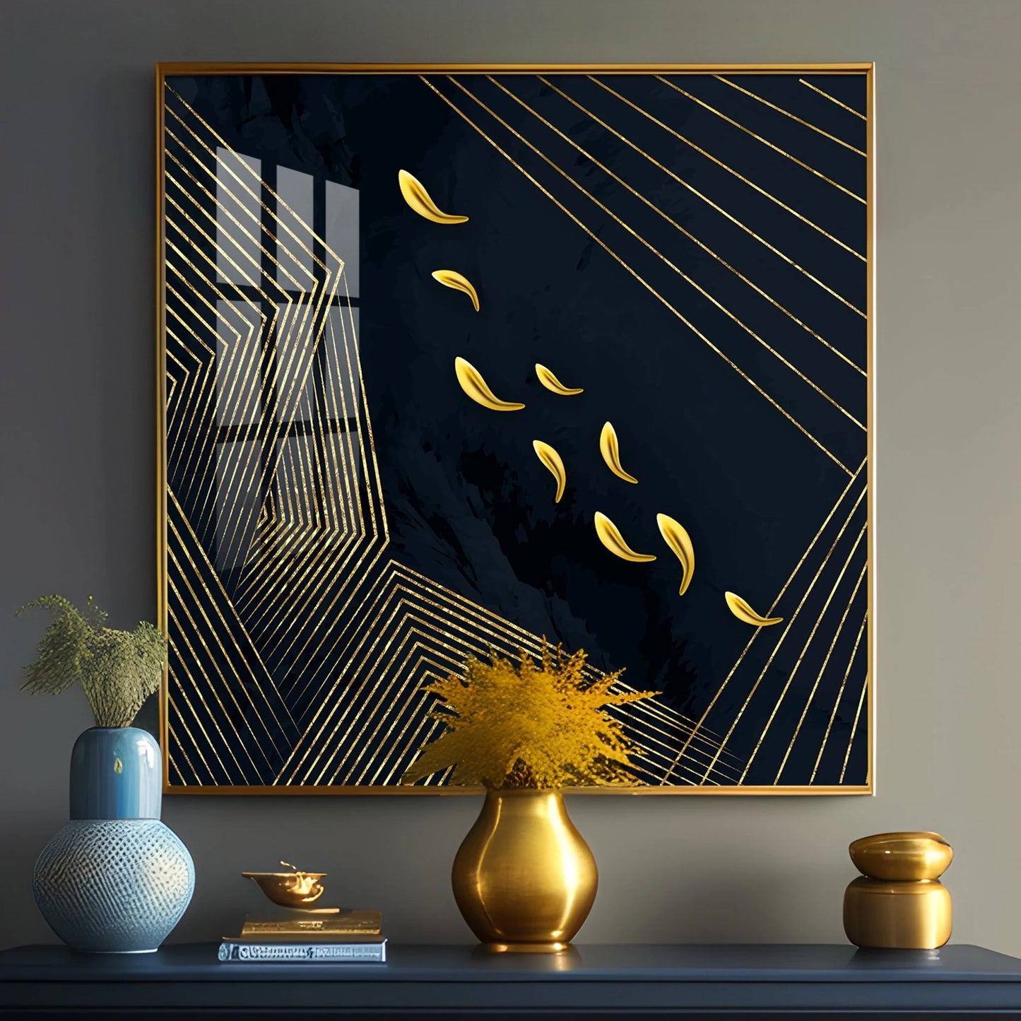 Gold Foil Goldfish Luxury Crystal Square Wall Art