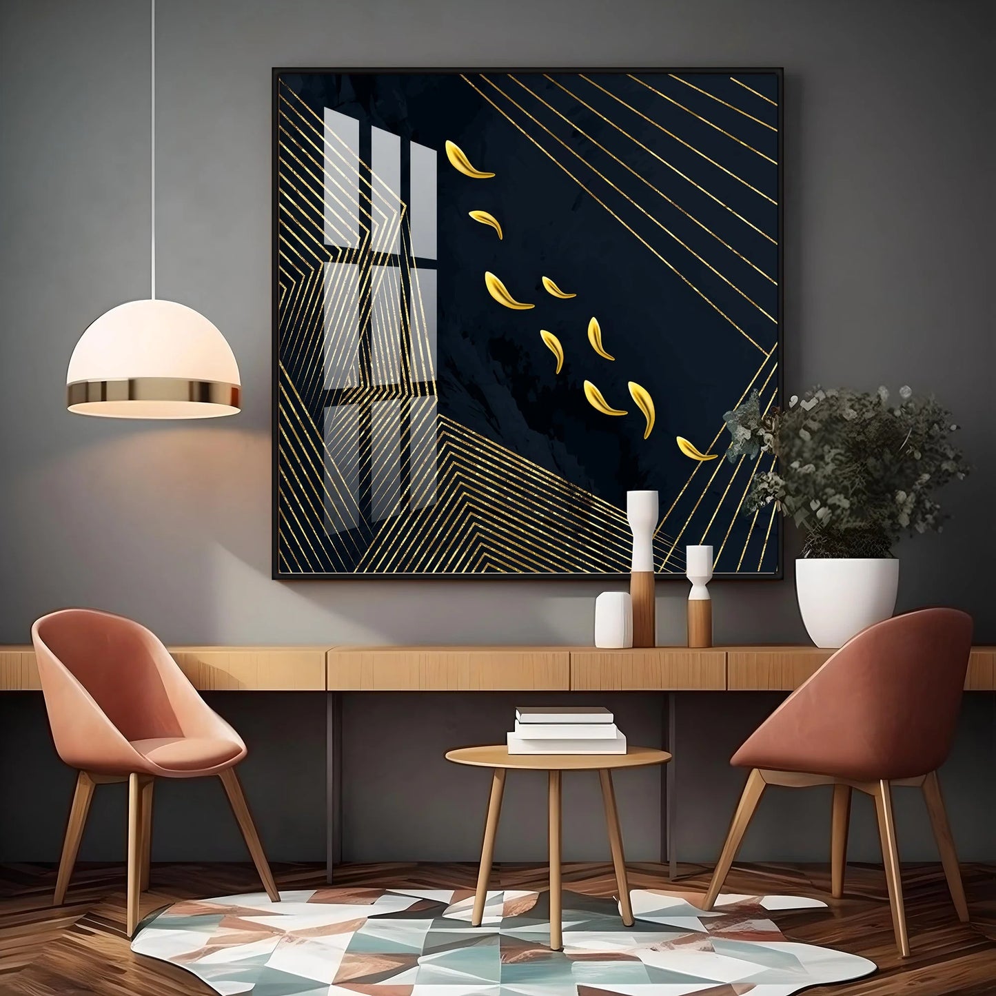 Gold Foil Goldfish Luxury Crystal Square Wall Art
