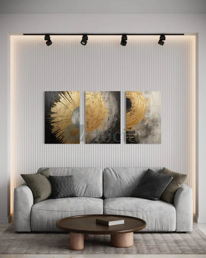 Golden Black Circular Texture design Modern Abstract Canvas