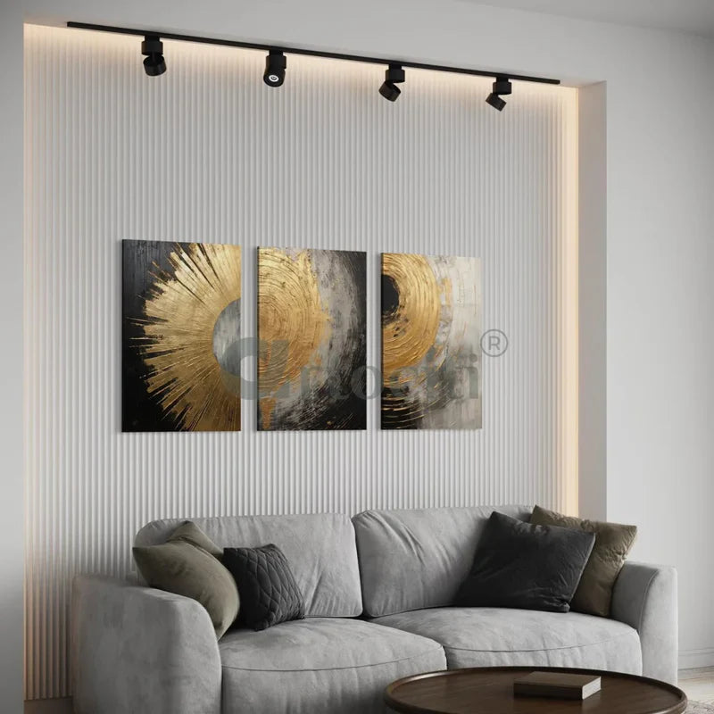 Golden Black Circular Texture design Modern Abstract Canvas