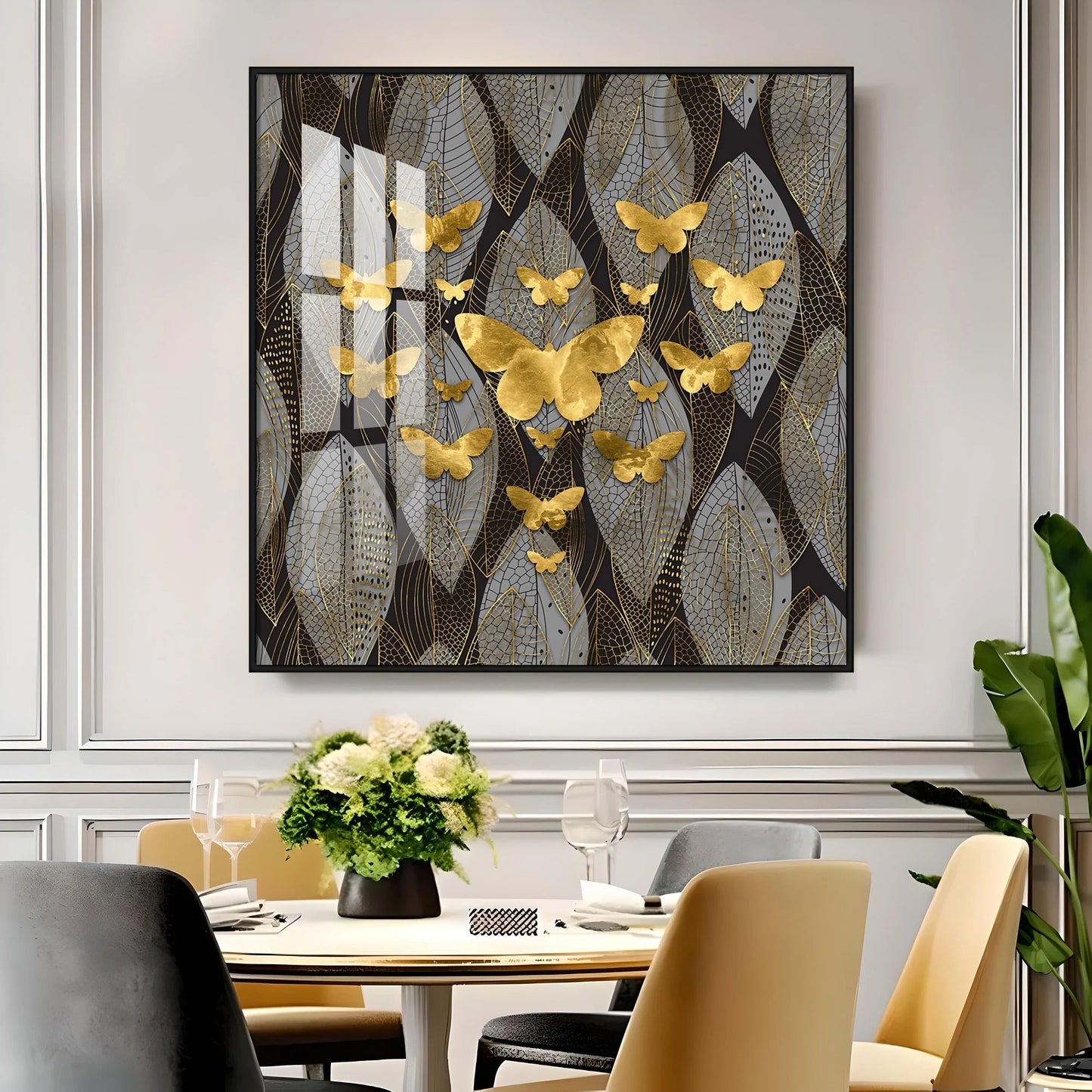 Golden Butterfly Light Luxury Crystal Square Wall Art