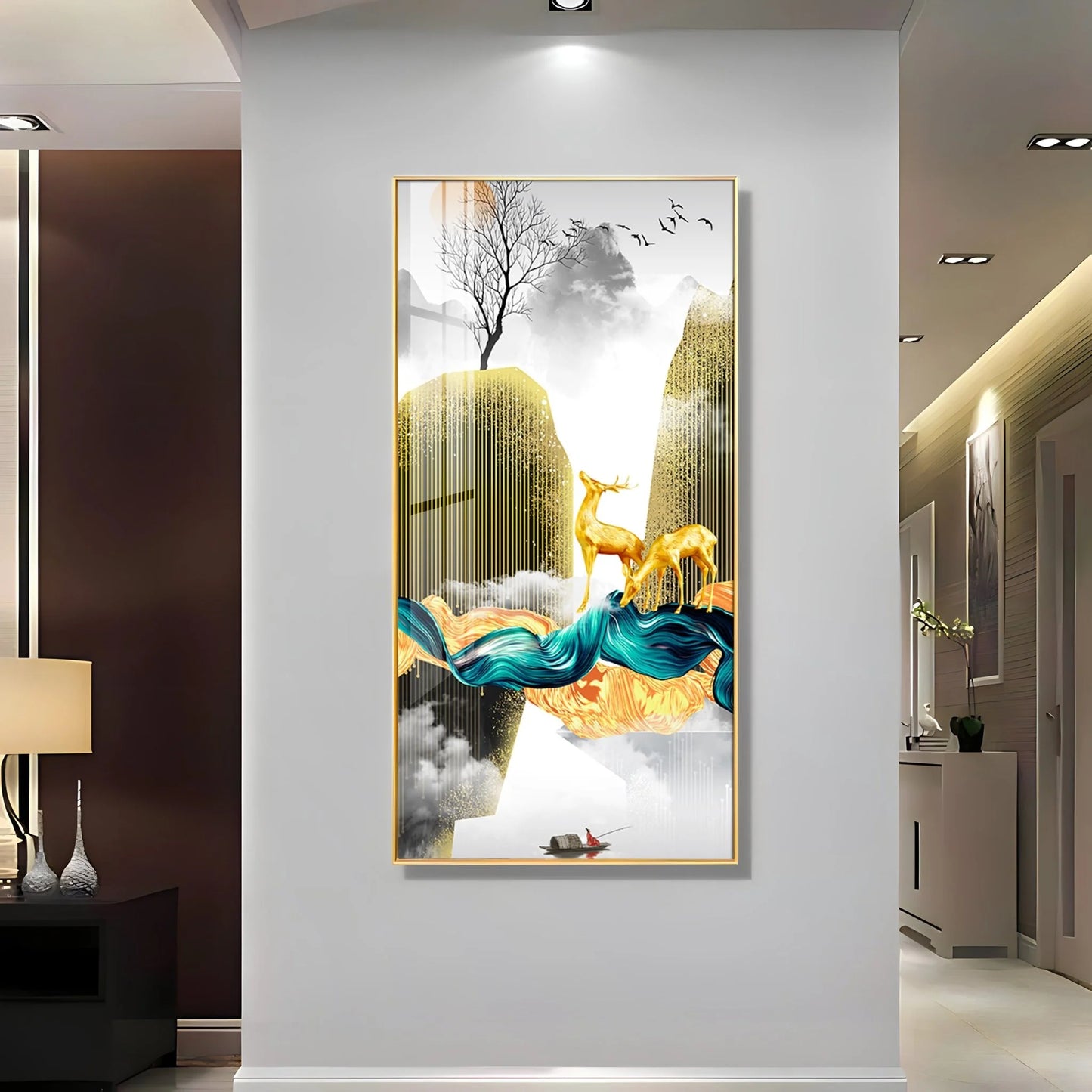 Golden Deer Couple Luxury Crystal Wall Art