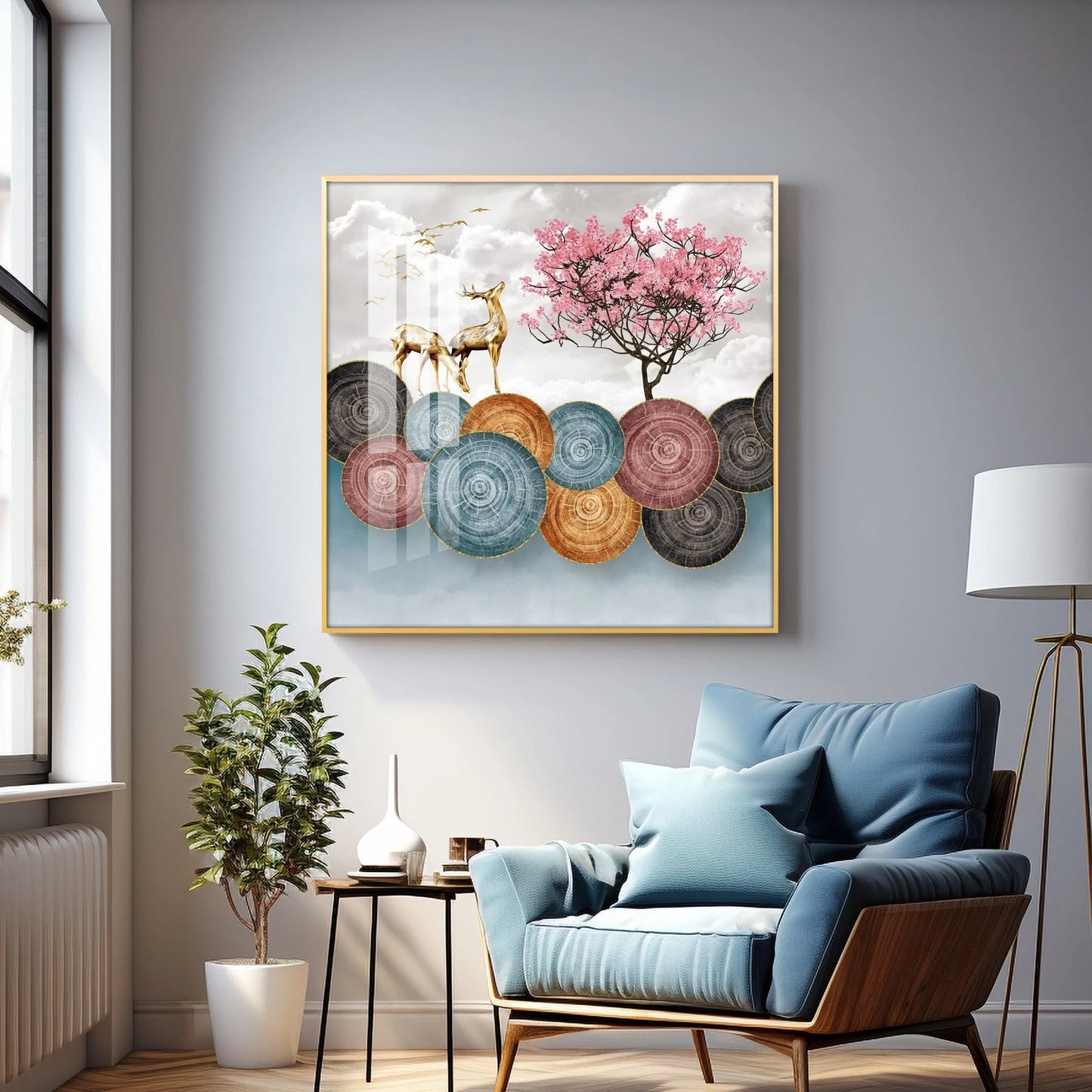 Golden Deer Premium Acrylic Square Wall Art
