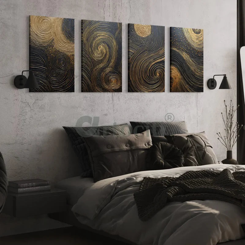 Golden Elegance - Set of 4 Modern Abstract Canvas Print
