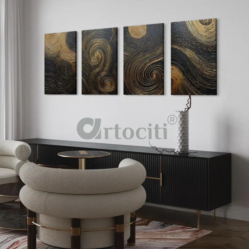 Golden Elegance - Set of 4 Modern Abstract Canvas Print