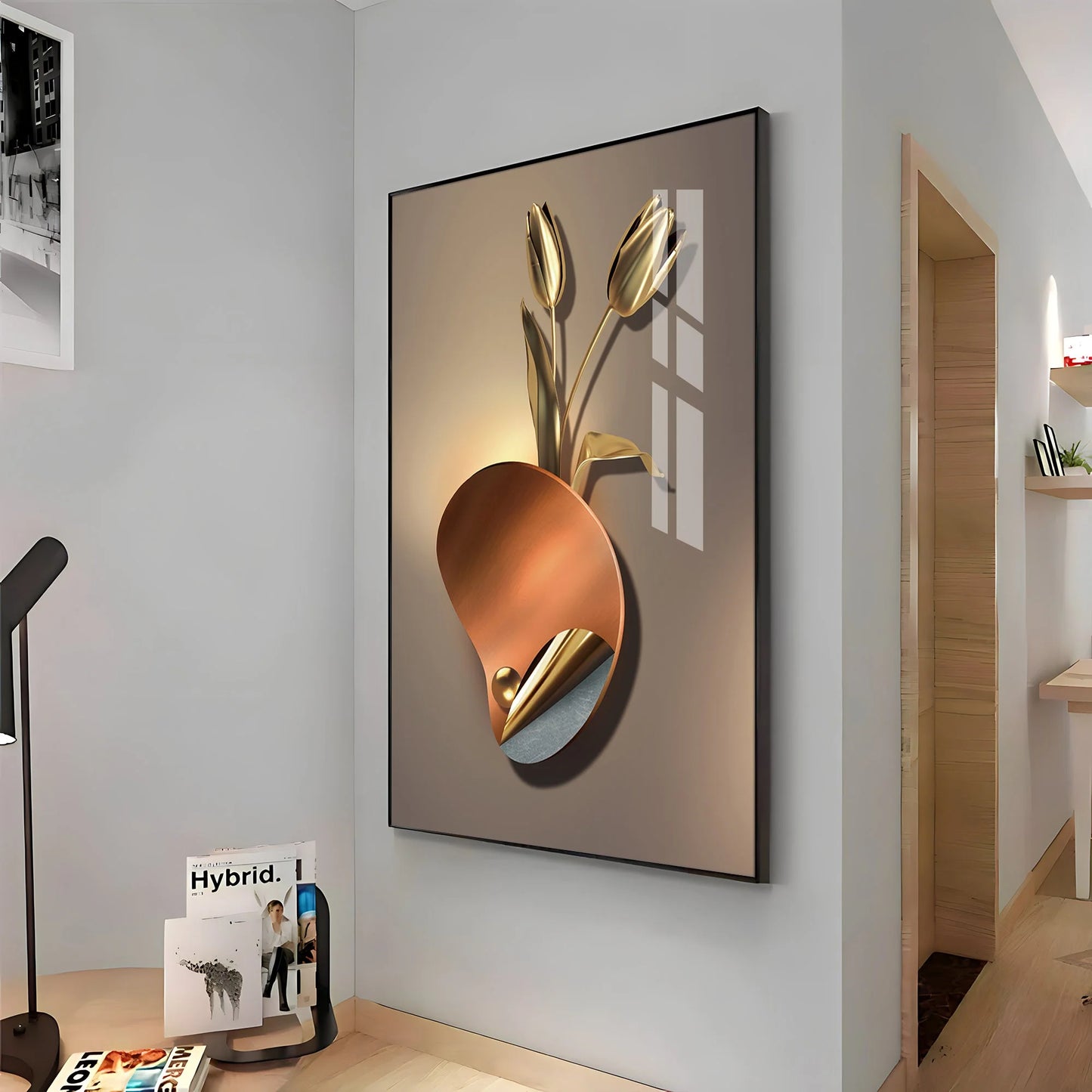 Golden Rose Aura Premium Acrylic Vertical Wall Art