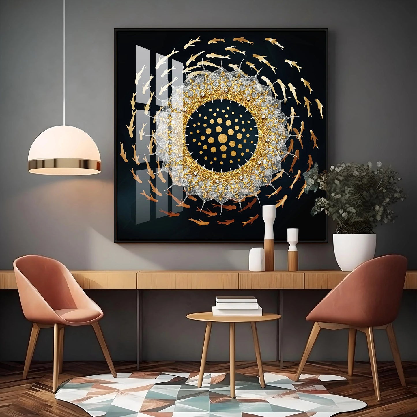 Golden Swirl Luxury Crystal Square Wall Art