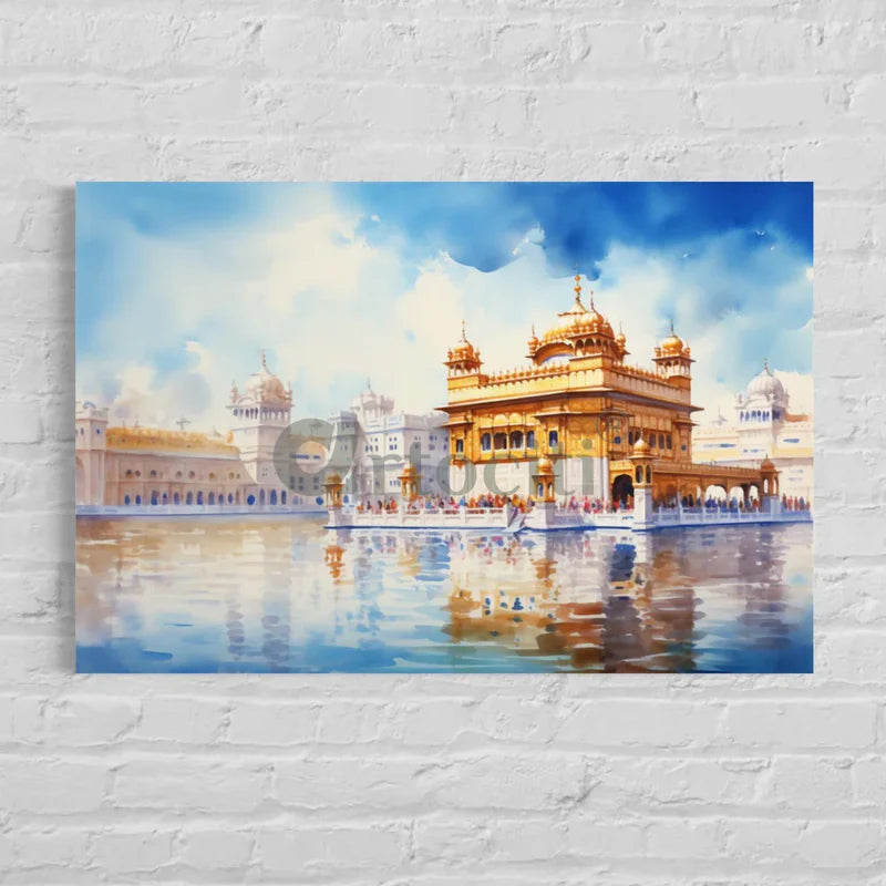 Golden Temple Watercolor Canvas Prints (24x16 & 30x20 Inches)