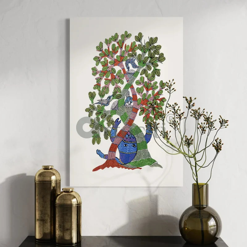 Gond Art Bliss: Bird of Life Canvas Giclee Print