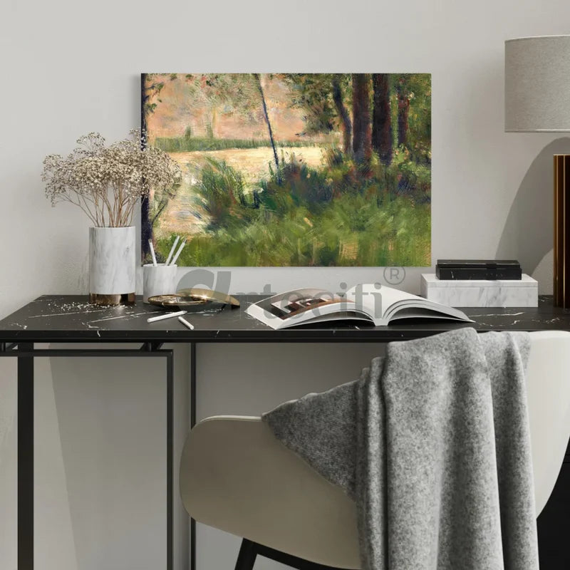Grassy Riverbank Famous Canvas Print by Georges Seurat - World Famous Painting