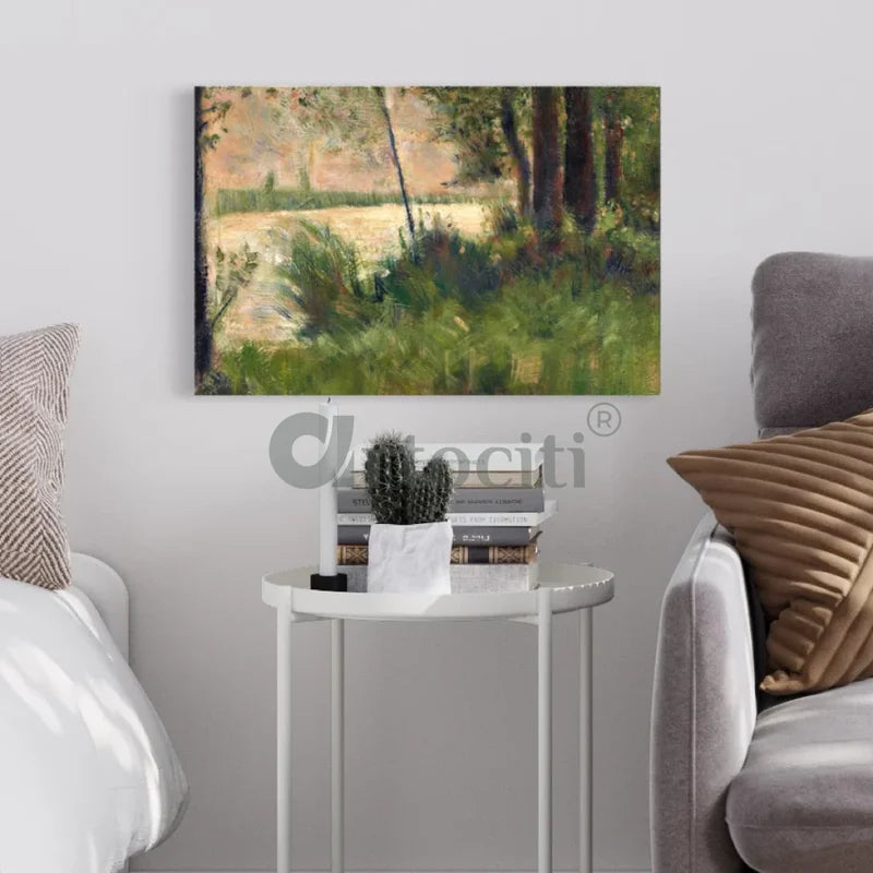 Grassy Riverbank Famous Canvas Print by Georges Seurat - World Famous Painting
