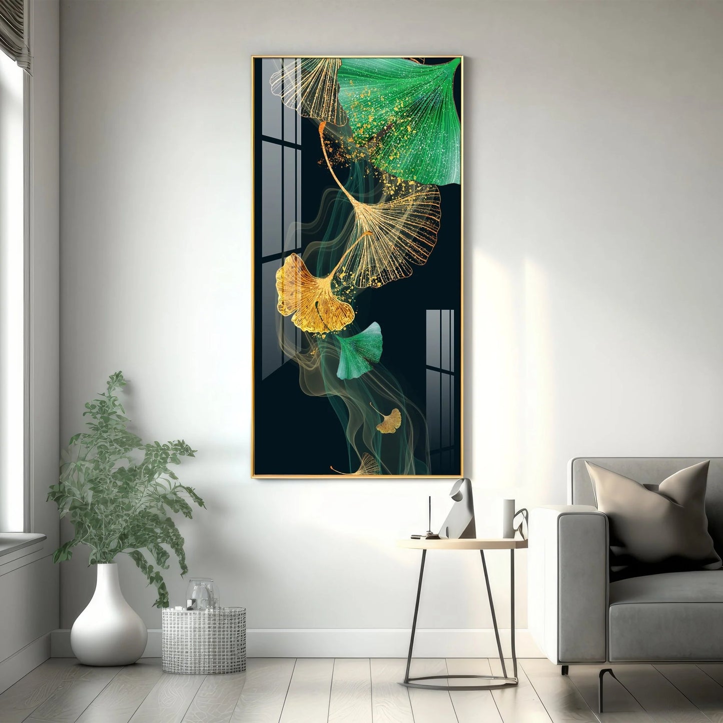 Green & Golden Luxury Premium Acrylic Vertical Wall Art