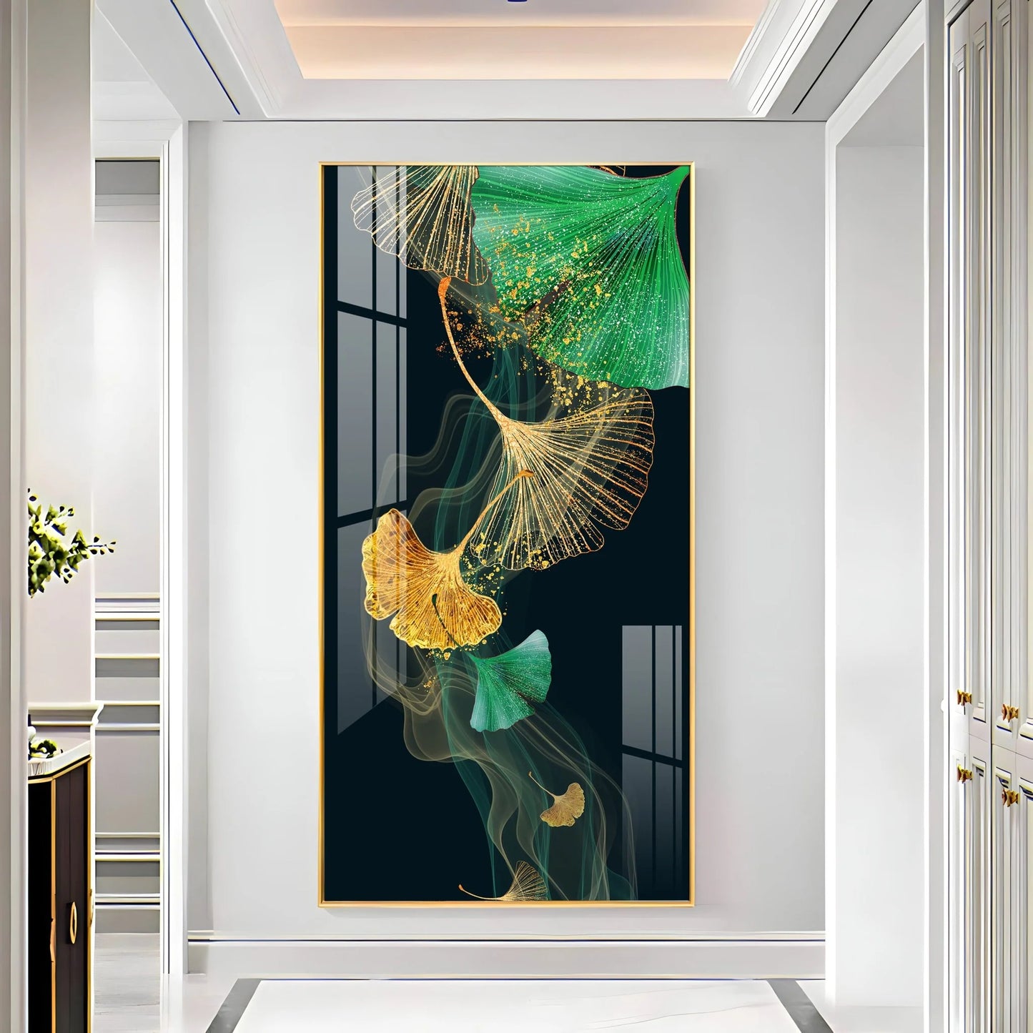Green & Golden Luxury Premium Acrylic Vertical Wall Art