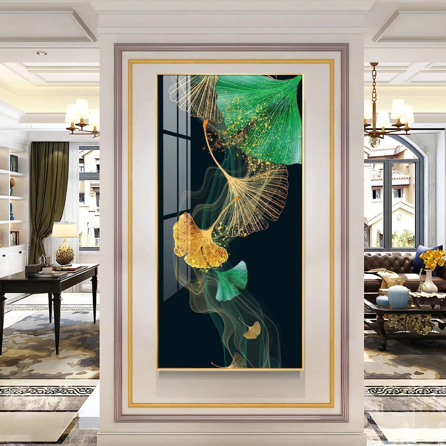 Green & Golden Luxury Premium Acrylic Vertical Wall Art