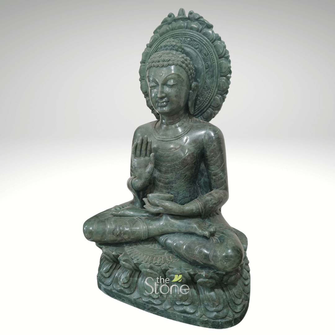 Buddha Statue in Abhaya Mudra Green Stone 2ft