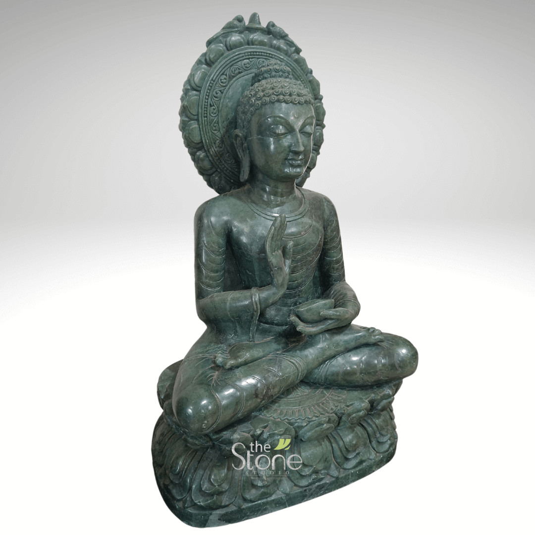 Buddha Statue in Abhaya Mudra Green Stone 2ft