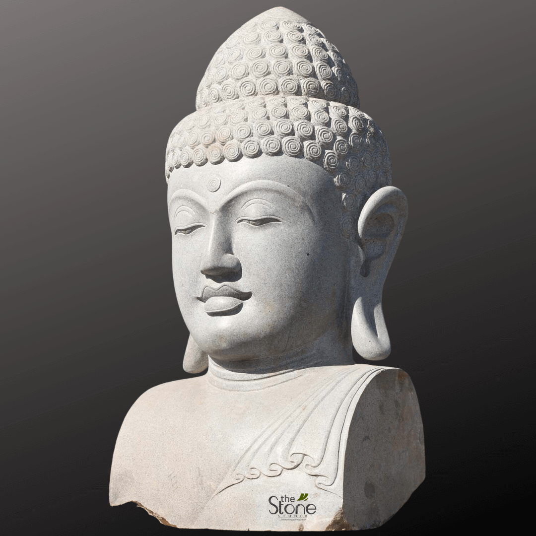 Buddha Head Black Stone Statue 3ft