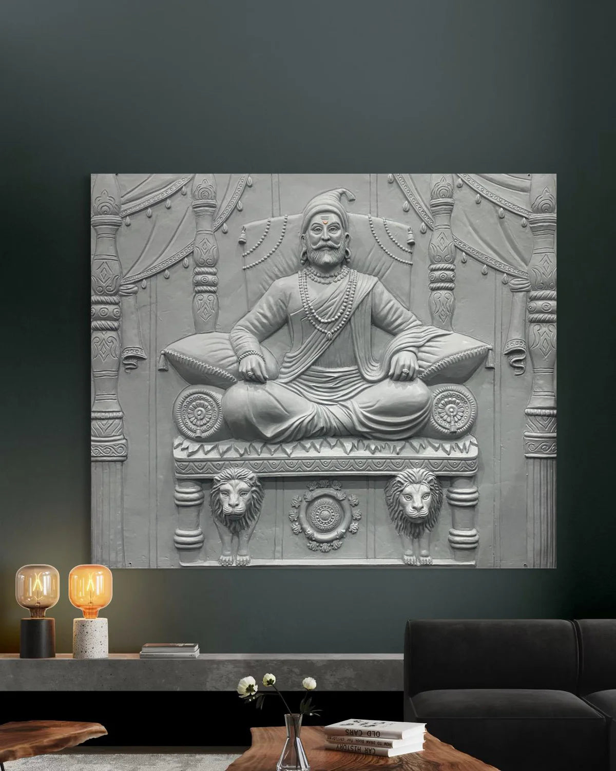 5.2X4.5 Feet Chattrapati Shivaji Maharaj 3D Relief Mural Wall Art