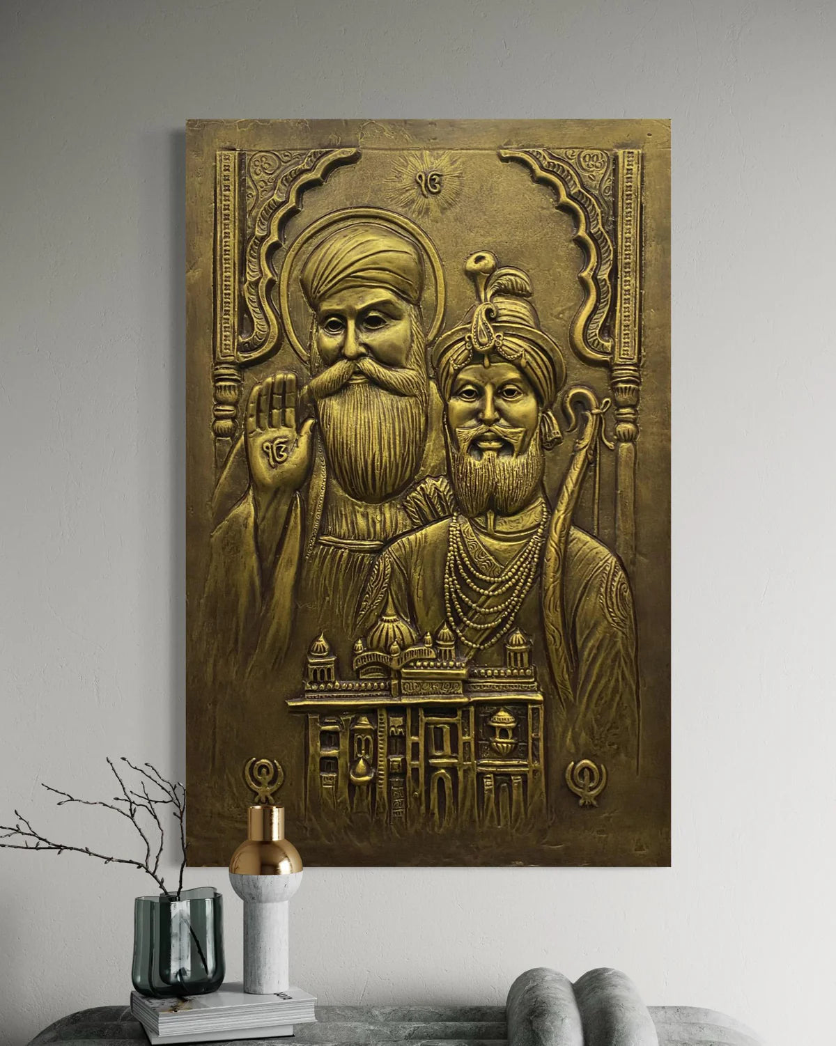 3X2 Feet Guru Nanak And Guru Gobind Singh 3D Relief Mural Wall Art