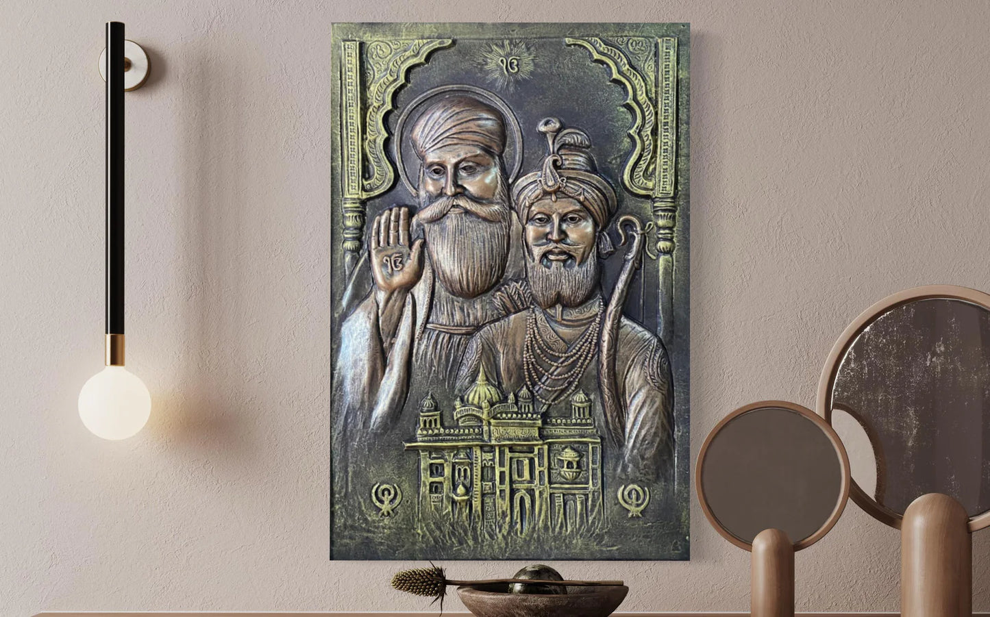 3X2 Feet Guru Nanak And Guru Gobind Singh 3D Relief Mural Wall Art