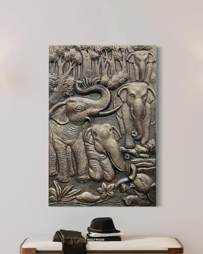 Nature inspired 3D Relief Mural Set - Elephant, Deer, Trees