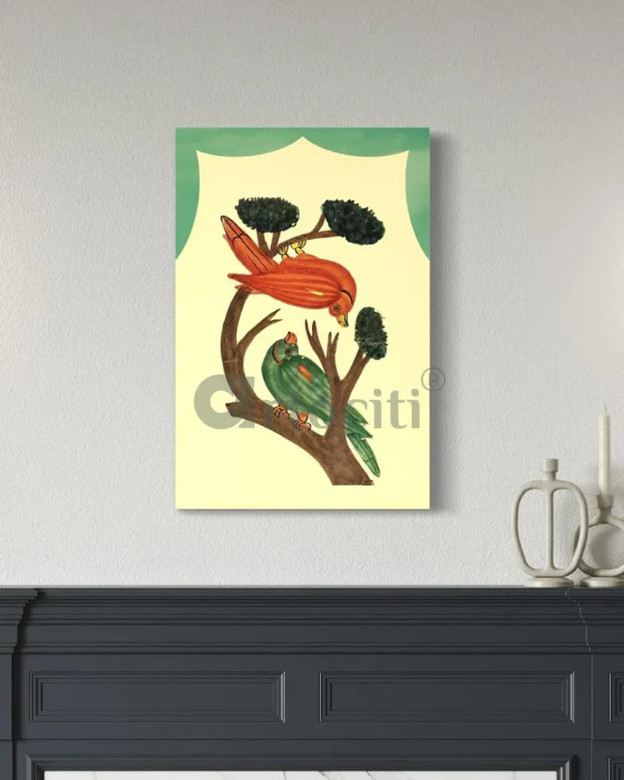 Hiramohan Birds Kalighat Painting Canvas Giclee Print