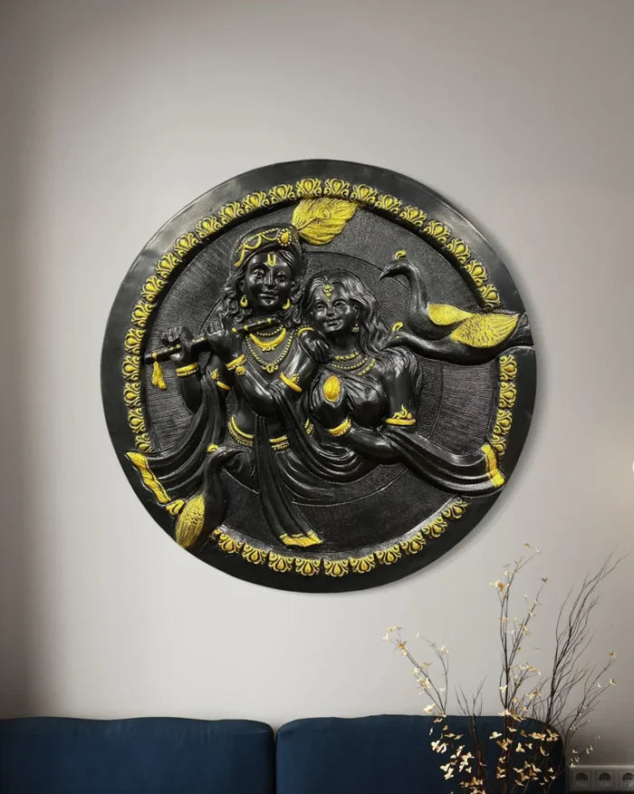 31x31 Inches Round Radha Krishna 3D Relief Mural Wall Art