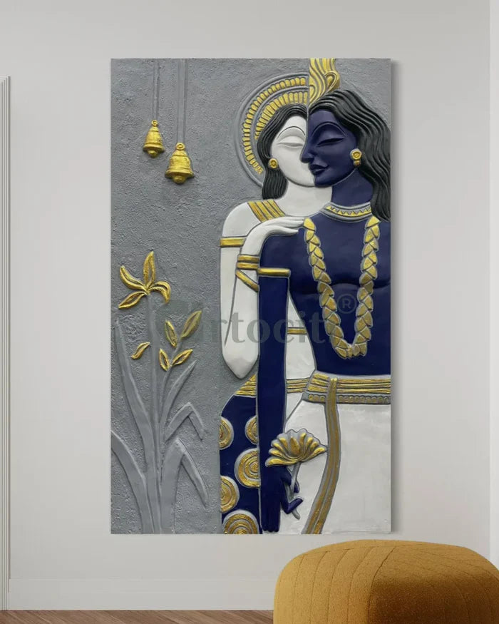 5x3 Ft Abstract Radha Krishna 3D Relief Mural Wall Art