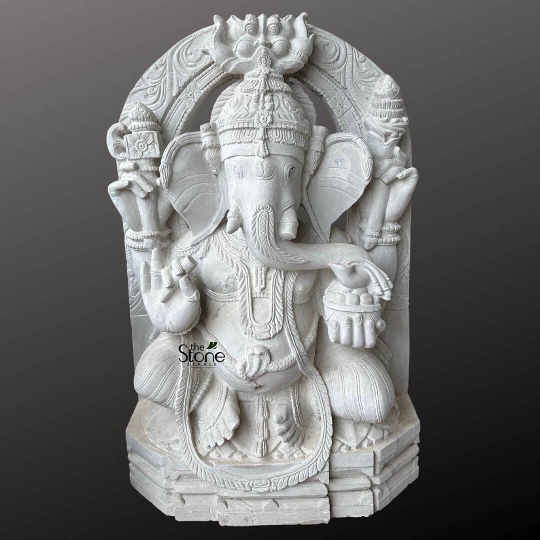Ganesha White Stone Sculpture 30″