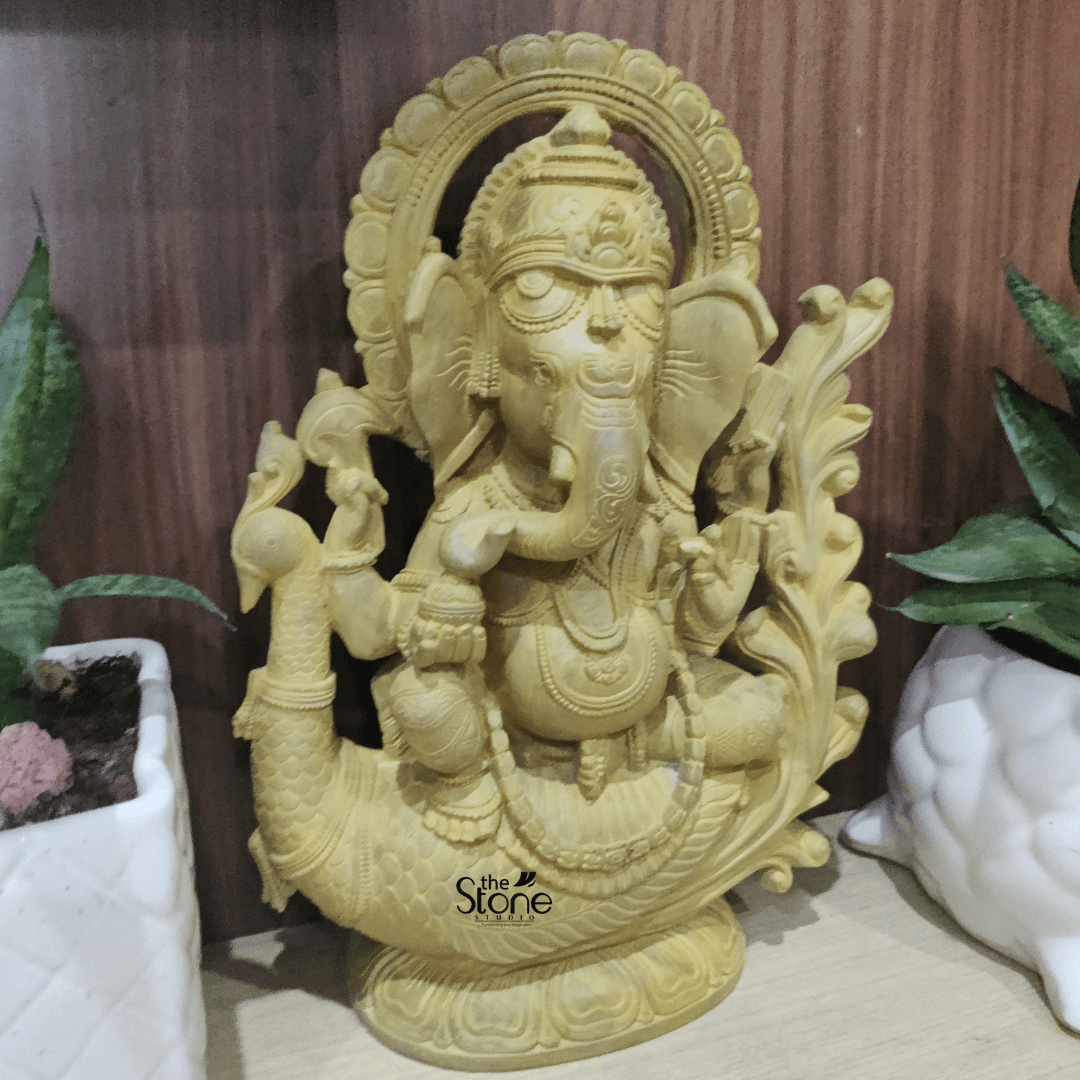 Ganesh Statue Sitting on Peacock 12″