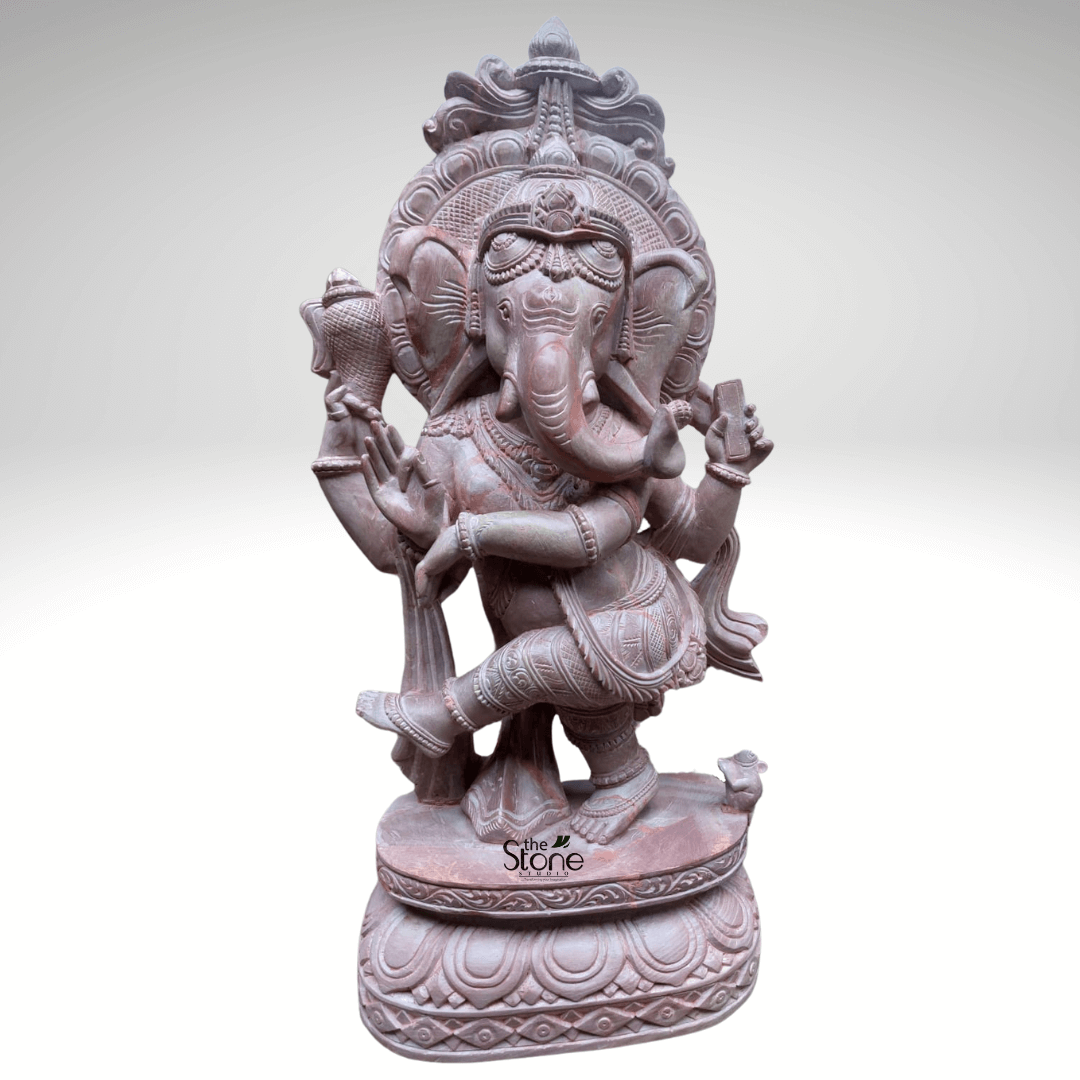 Ganesha Dancing Statue in Pink Stone 15″