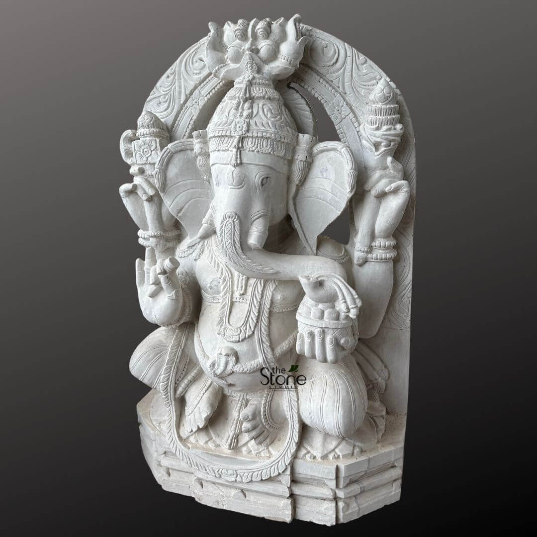 Ganesha White Stone Sculpture 30″