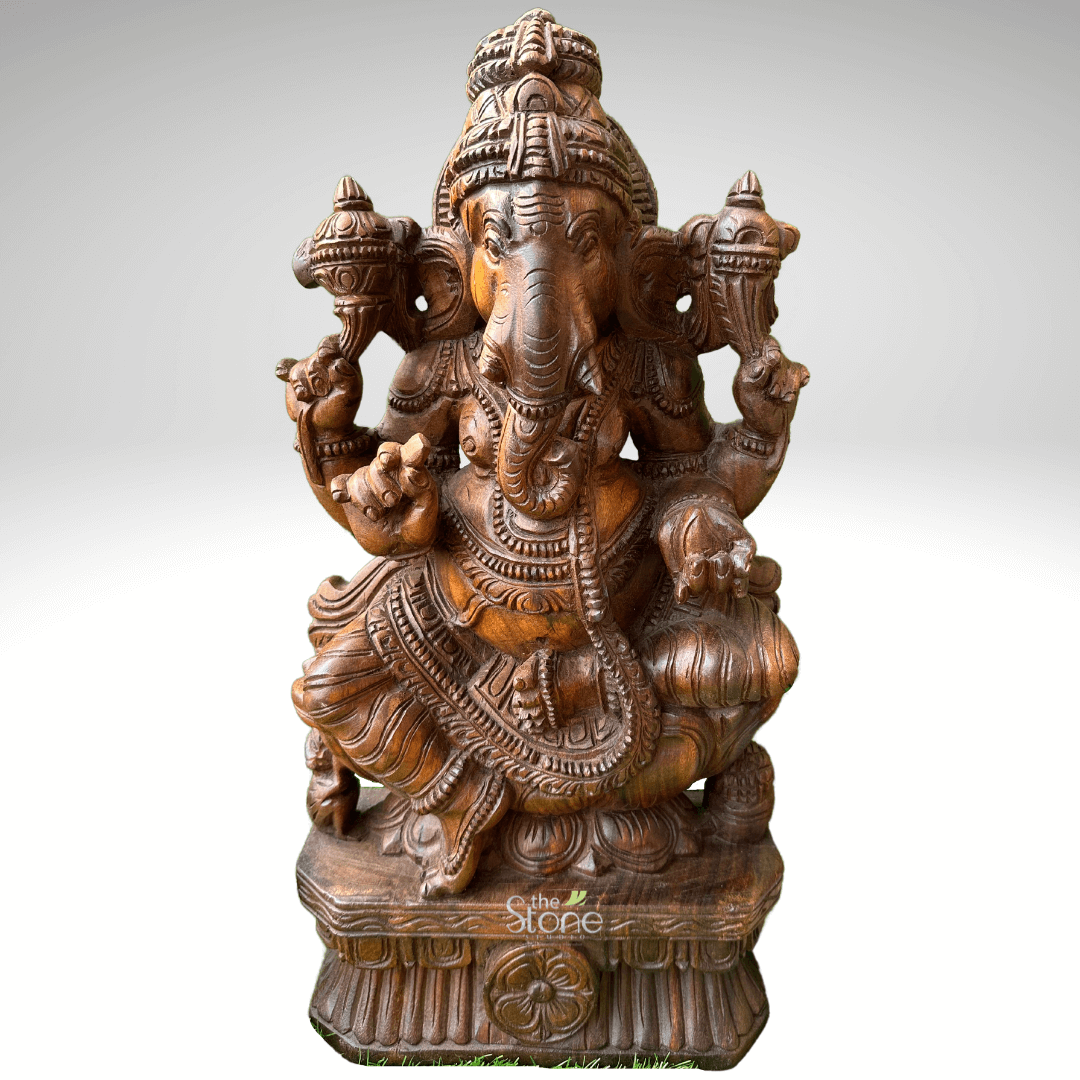 24” Wooden Sitting Lord Ganesha
