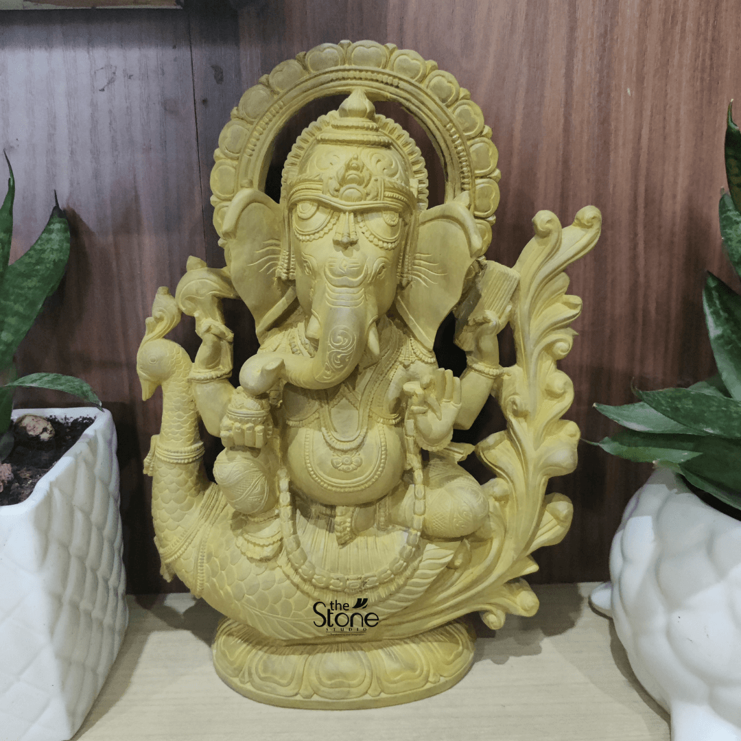 Ganesh Statue Sitting on Peacock 12″
