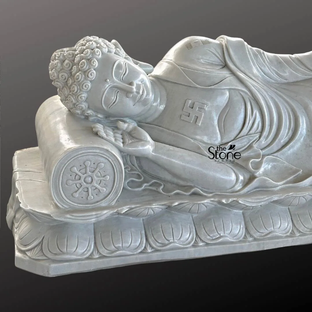 White Marble Sleeping Buddha 6ft