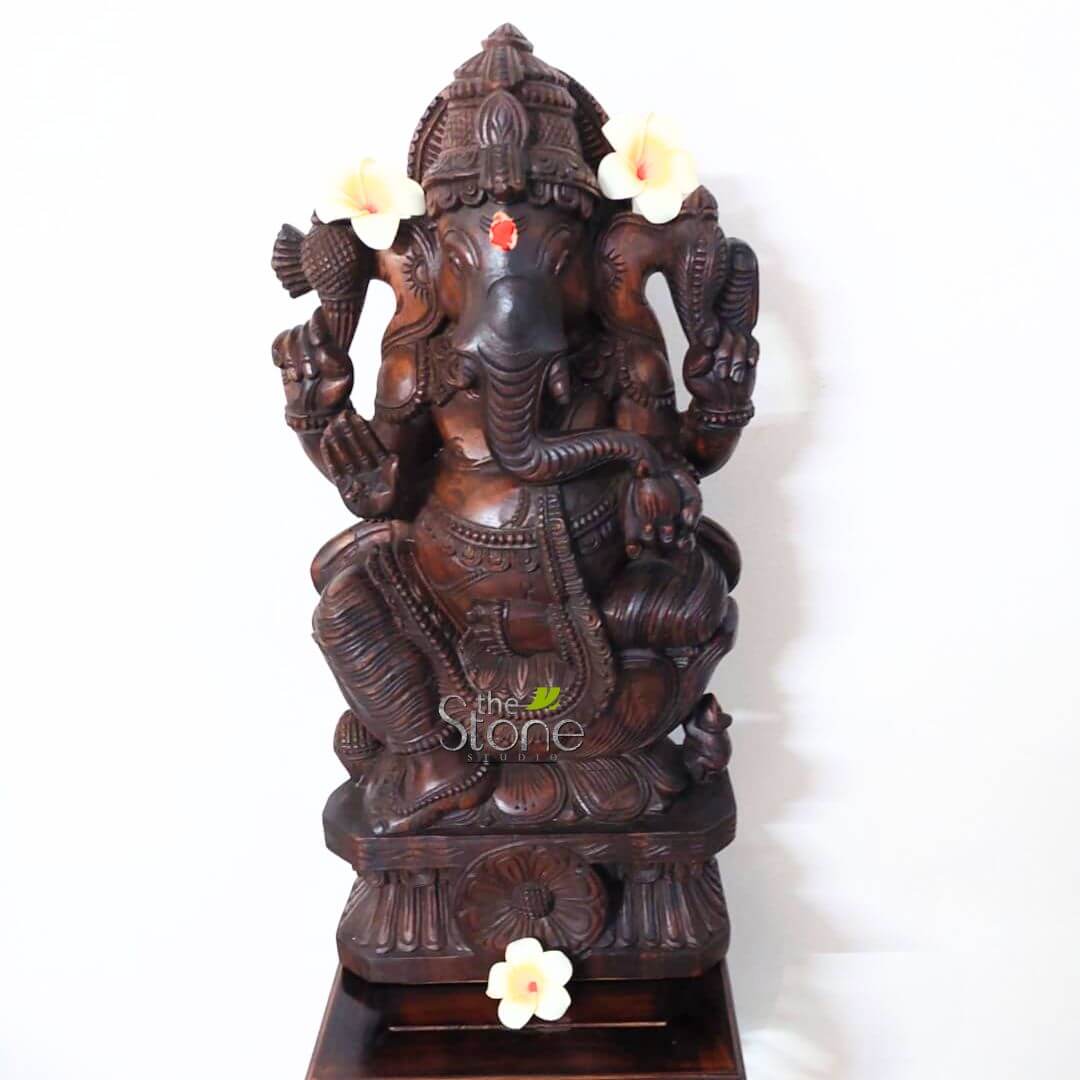 24” Wooden Sitting Lord Ganesha