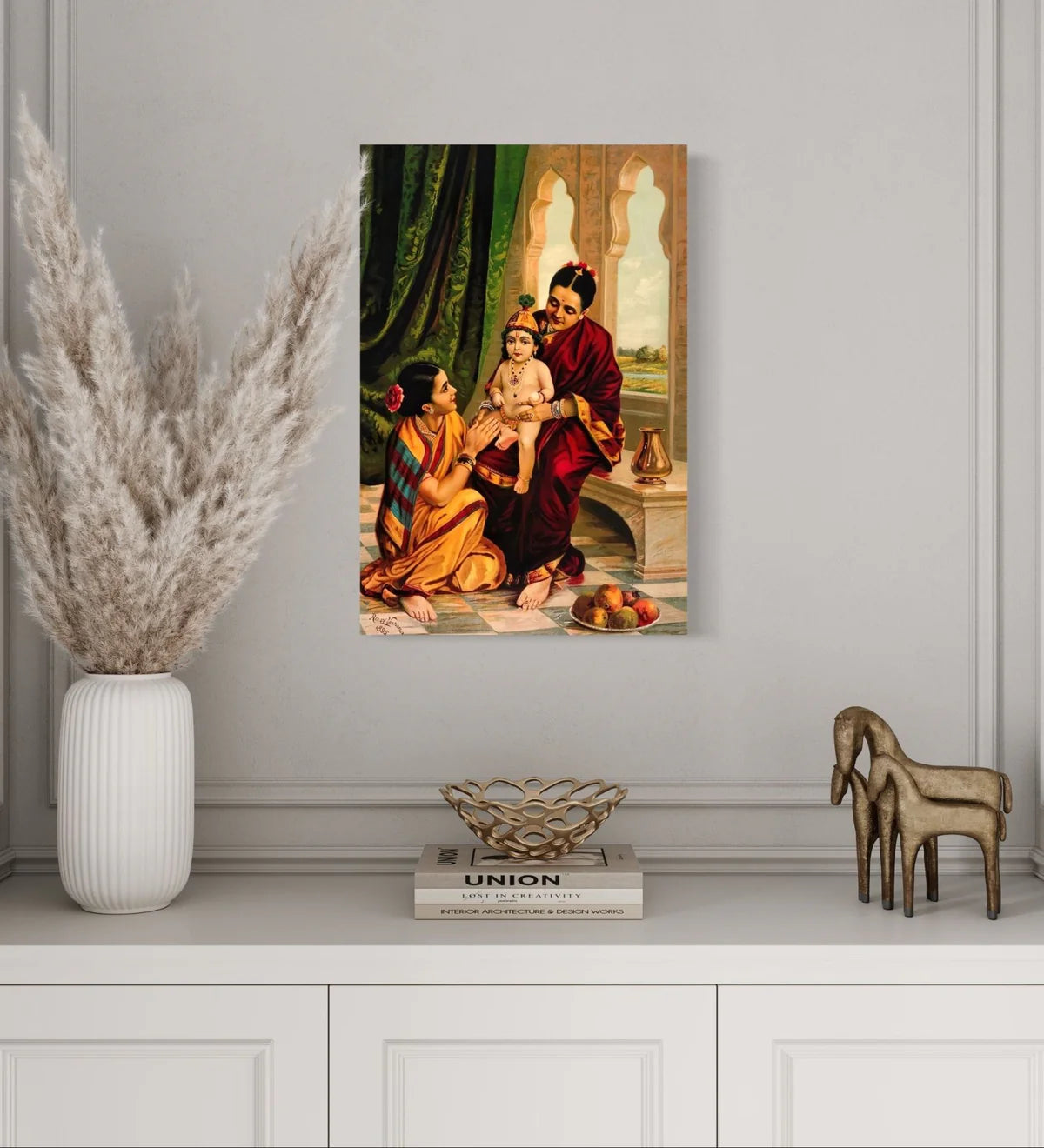 Infant Krishna With Yashoda By Raja Ravi Varma Famous Canvas Painting