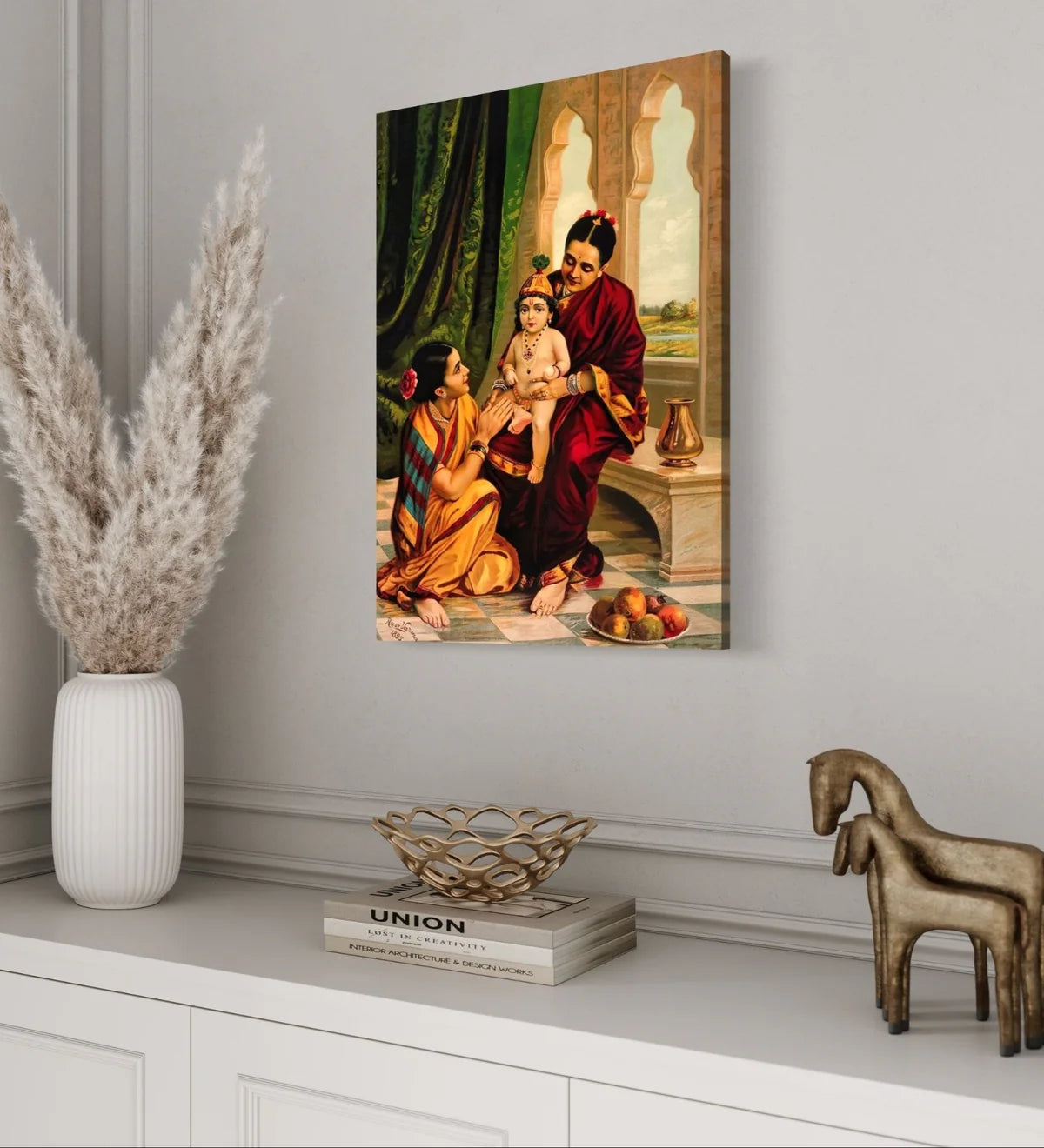 Infant Krishna With Yashoda By Raja Ravi Varma Famous Canvas Painting