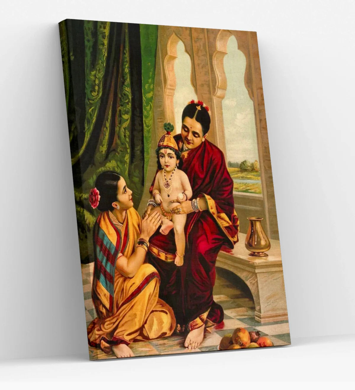 Infant Krishna With Yashoda By Raja Ravi Varma Famous Canvas Painting