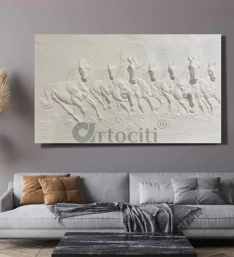 Left moving 5X3 feet 7 Horse 3D Relief Mural Wall Art