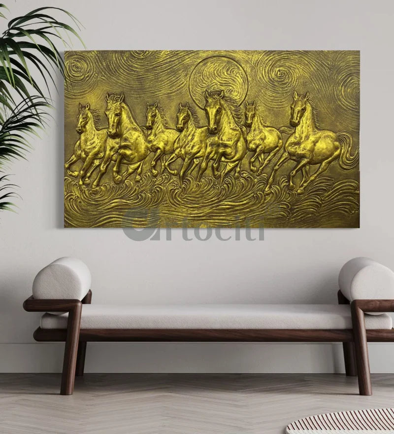 Right moving 5X3 feet 7 Horse 3D Relief Mural Wall Art