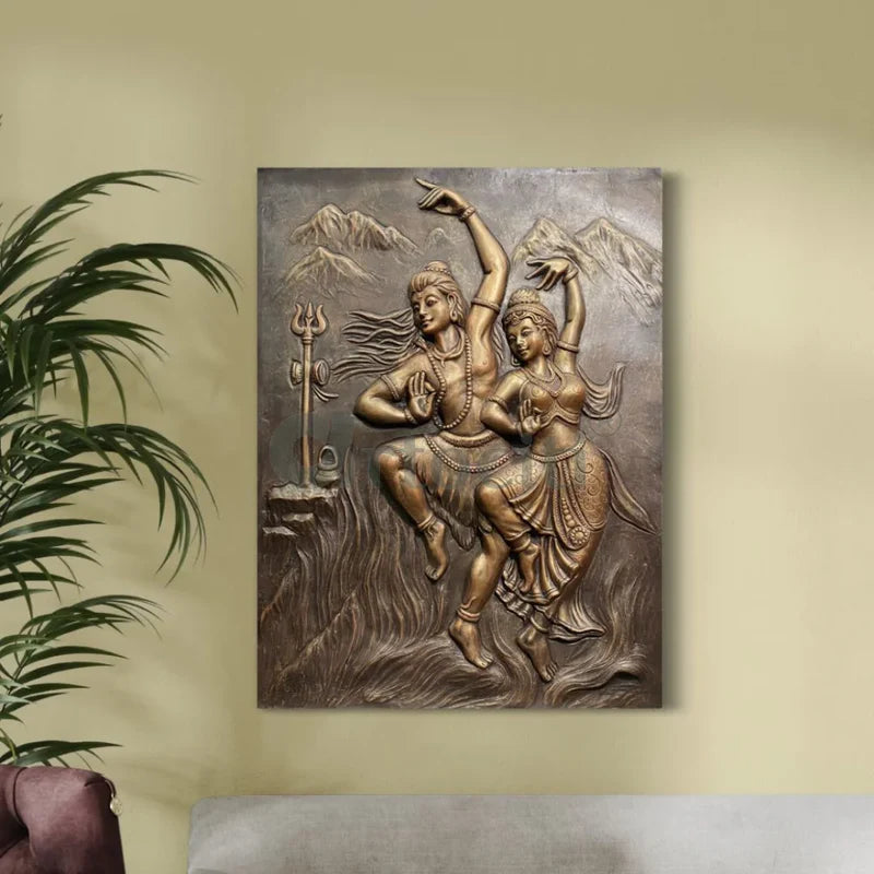 4x3 Feet Shiva Parvati 3D Relief Mural Wall Art