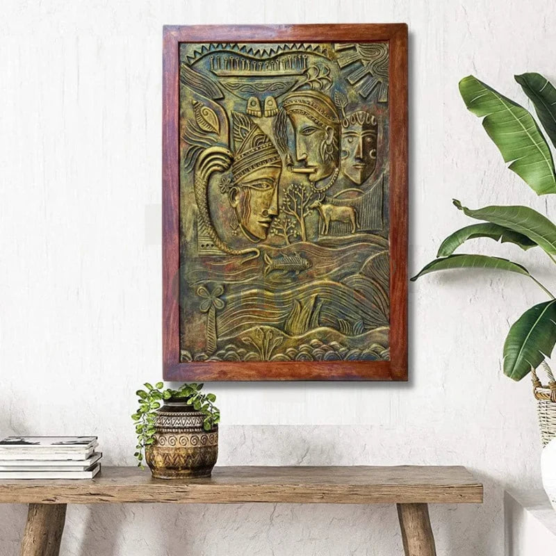 3x2 & 4x3 Feet Abstract Radha Krishna 3D Relief Mural Wall Art