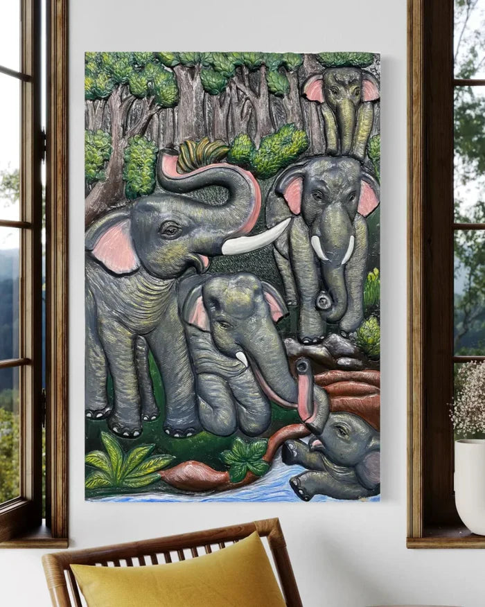Nature inspired 3D Relief Mural Set - Elephant, Deer, Trees