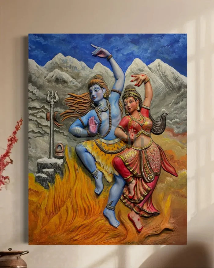 4x3 Feet Shiva Parvati 3D Relief Mural Wall Art