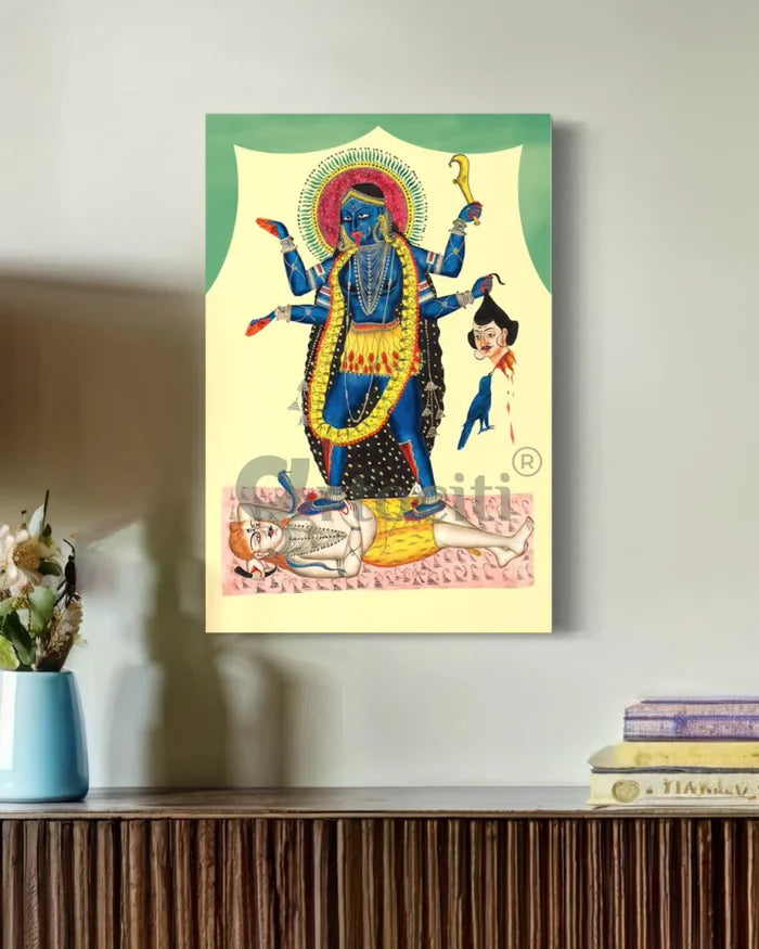 Kali Trampling Upon Shiva - Kalighat Painting Canvas Giclee Print