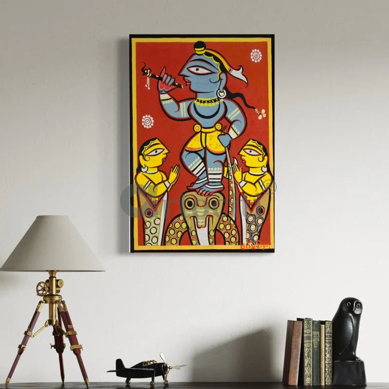Krishna Blessing Snake Kaliya by Jamini Roy Kalighat Painting