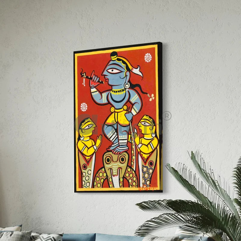 Krishna Blessing Snake Kaliya by Jamini Roy Kalighat Painting