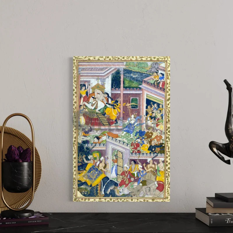Krishna Kills His Uncle Kamsa Canvas Giclee Print Mughal art