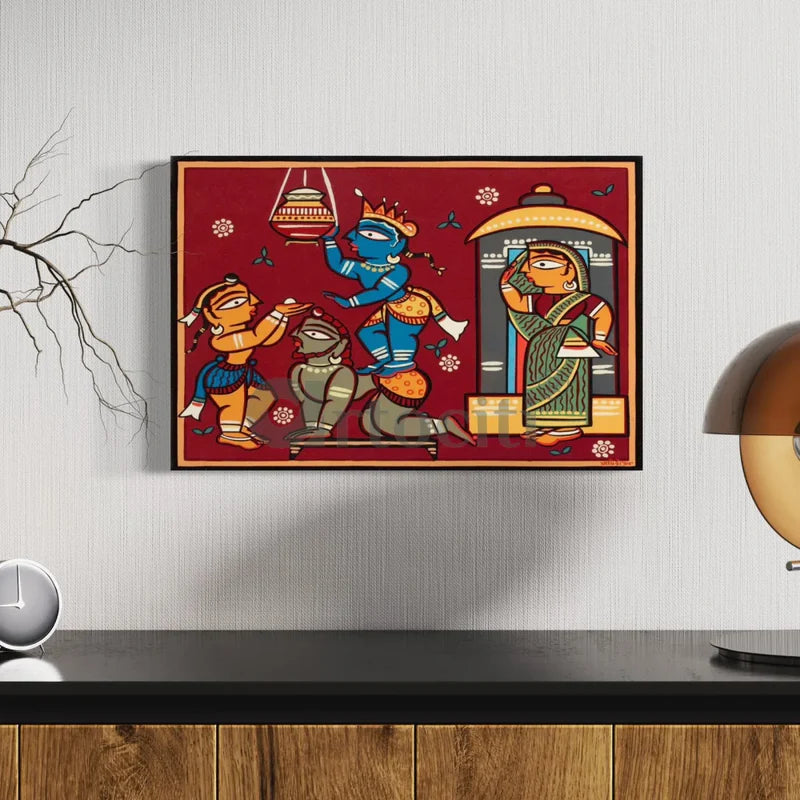 Krishna Makhan Chor by Jamini roy Painting Canvas Giclee Print Kalighat Painting